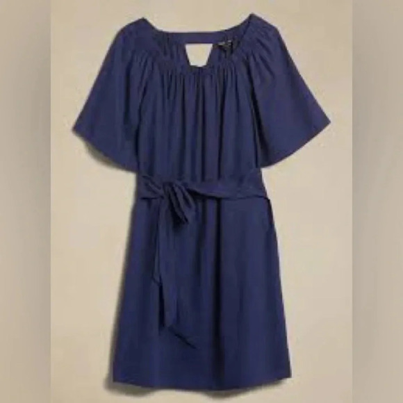 Banana Republic off shoulder short sleeve linen navy mini with belt. Small. NWT - Picture 1 of 8